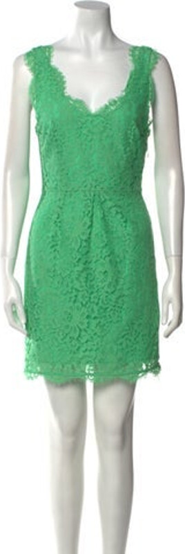 Joie Sheath Dress Green Lace Pattern Lace Trim Embellishment Sleeveless with V-Neck Concealed Zip Closure at Side Designer