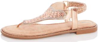 Quiz Rose Gold Diamante Flat Sandals