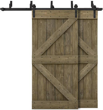Calhome Paneled Wood and Metal Barn Door with Installation Hardware Kit