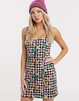 Thumbnail for your product : Lazy Oaf zip front mini dress in retro check floral print