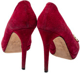 Thumbnail for your product : Gucci Fuchsia Micro Guccissima Suede Horsebit Peep Toe Pumps Size 38