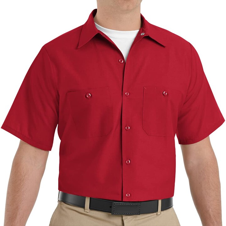mens red dress shirt short sleeve