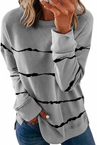 Thumbnail for your product : Yidarton Women's Casual Long Sleeve Tops Round Neck Tie Dye Stripe T-Shirts Blouse Side Split Sweatshirt Jumper (476-White Small)