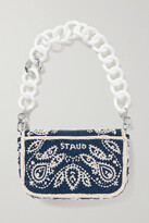 Thumbnail for your product : STAUD Tommy Mini Leather And Resin-trimmed Beaded Satin Shoulder Bag - Blue