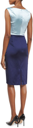 Talbot Runhof Colly Colorblock Ruched Cocktail Dress, Azur/Majestic