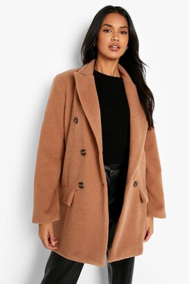 boohoo Soft Brushed Wool Look Double Breasted Coat