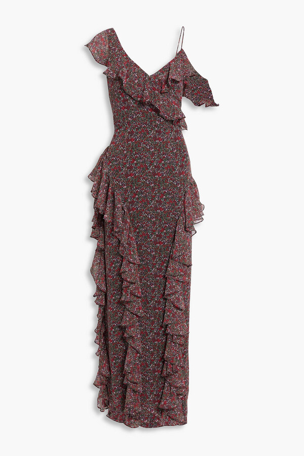 Mikael Aghal Ruffled floral-print crepe maxi dress - ShopStyle