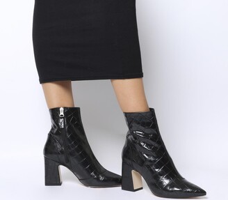 Office Alto Pointed Block Heels Black Croc Leather