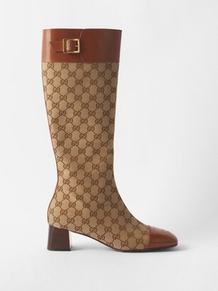 Gucci Ellis Gg-monogram Canvas Knee-high Boots - Beige