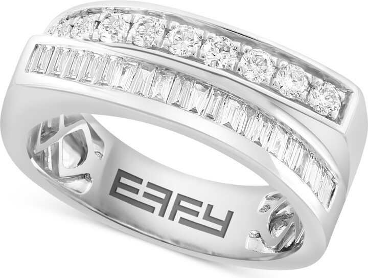 Effy Diamond Baguette & Round Double Row Ring (1/2 ct. t.w.) in 14k White Gold