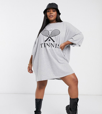 ASOS DESIGN Curve oversized t-shirt dress with tennis logo in gray -  ShopStyle Plus Size Clothing