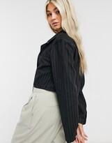 Thumbnail for your product : Weekday Verdin cotton pinstripe cropped boxy denim jacket in black