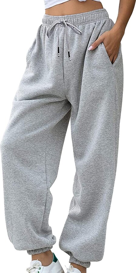 JOASDAO Womens Athletic Running Sweatpants Elastic Waist Drawstring Jogger Sweat  Pants Baggy Cargo Trousers(Grey - ShopStyle