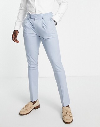 noak camden super skinny premium fabric suit pants in light blue with stretch