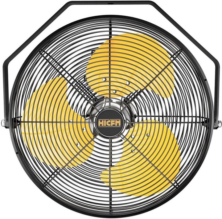 HICFM 12 in. 3-Speed High Velocity Wall Mounted Fan In Yellow, with IP44 Enclosure Motor, Metal Structure, 180° Tilting