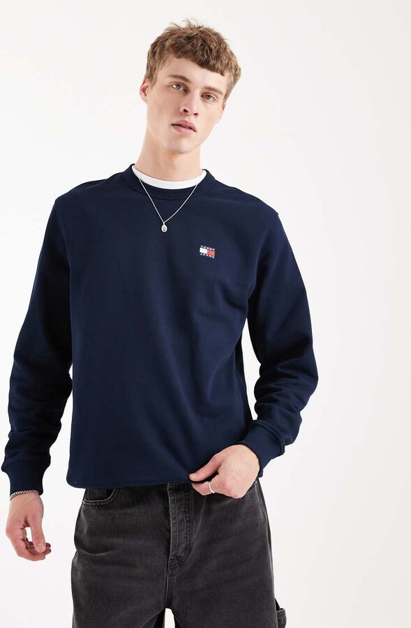 Tommy Jeans badge crew neck sweatshirt in navy