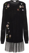 Thumbnail for your product : RED Valentino Point D'esprit-paneled Embroidered Open-knit Mini Dress