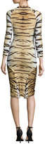 Thumbnail for your product : Roberto Cavalli Tiger-Print 3/4-Sleeve Gathered Sheath Dress