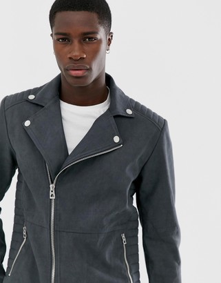 Esprit biker jacket in faux suede in grey