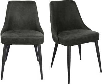Hokku Designs 2Pcs Grey Microfiber Dining Chairs With Soft Upholstery And Curved Back 2 Padding