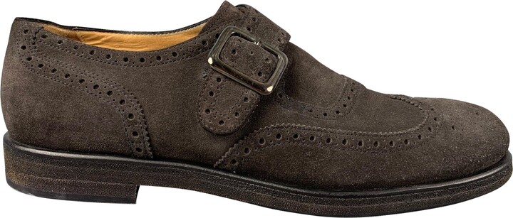 Giorgio Armani Size 11 Brown Perforated Leather Monk Strap Loafers