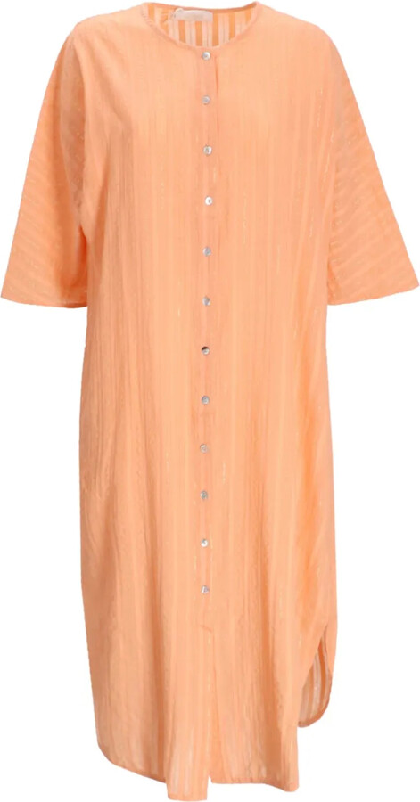 Devotion Metallic-Striped Button Midi Dress