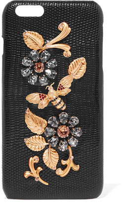 Dolce & Gabbana Crystal-embellished Lizard-effect Leather Iphone 6 Plus Case - Black