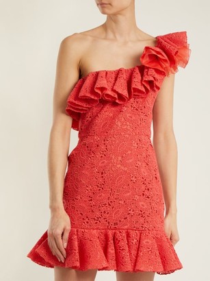 Giambattista Valli One-shoulder Ruffled Lace Mini Dress - Red