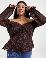 Thumbnail for your product : Wednesday's Girl Curve milkmaid top in cherry print