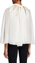 Thumbnail for your product : Halston Aidan Embellished High-Neck Caped Blouse