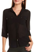 Thumbnail for your product : Charlotte Russe Stud Pocket Roll-Cuff Blouse