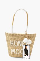 Thumbnail for your product : boohoo Honey Moon Pom Pom Large Straw Beach Bag