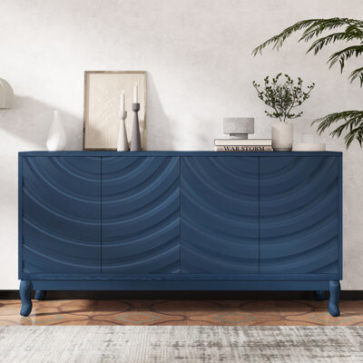 Red Barrel Studio Navy Blue Sideboard With Elegant Wavy Design - Living Room, Entryway Storage Adjustable Shelves, Build Pattern Doors