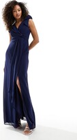 Thumbnail for your product : TFNC bridesmaid flutter sleeve ruffle detail maxi dress in navy