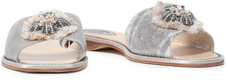 Rene Caovilla Rene' Caovilla Embellished Metallic Leather Slides