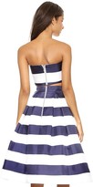 Thumbnail for your product : Nicholas Navy Stripe Silk Bonded Crop Top