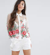 Thumbnail for your product : Fashion Union Petite Embroidered Floral Shirt