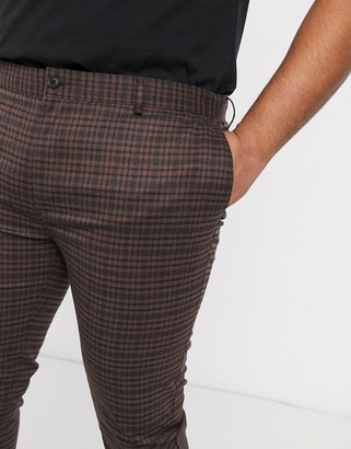 Topman Big & Tall skinny smart pants in brown heritage check