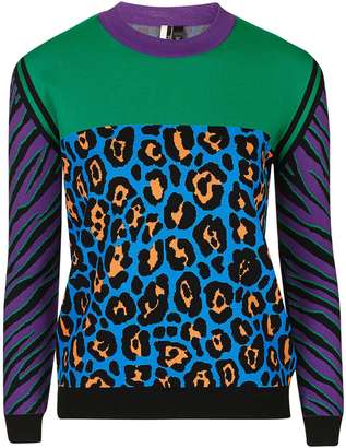 Animal print colour block jumper