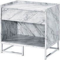 Latitude Run Finish And White Printed Accent Table Featuring 1 Storage Drawer Open Compartment Metal Base 1/2 Extension Drawer Glide 0.59\