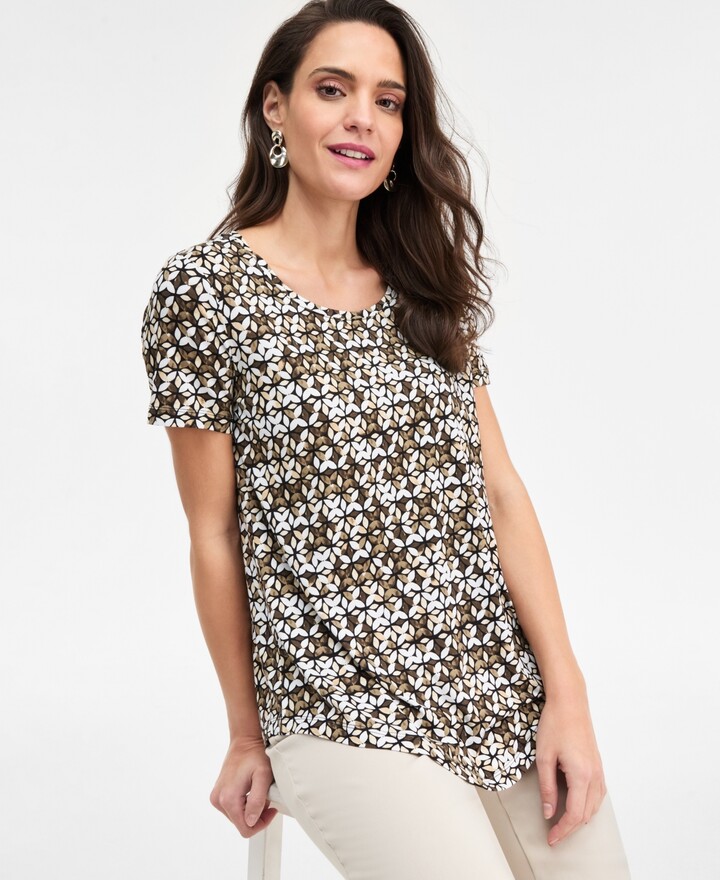 JM Collection Women's Printed Scoop-Neck Short Sleeve Top, Macy's Exclusive