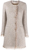 Thumbnail for your product : Tagliatore Fringed-Edge Collarless Tweed Coat