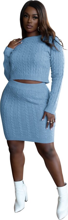 Rebdolls Women's Plus Size Cable Knit Mini Skirt - Light Blue 5X ...