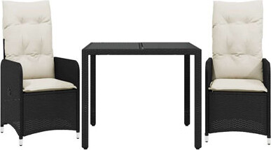 VidaXL Bistro Set PE Rattan, Powder-Coated Steel, Tempered Glass