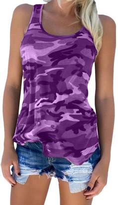Zuvebamyo Women's Blouse Camouflage Sleeveless Top Blouse Crop Top XXL