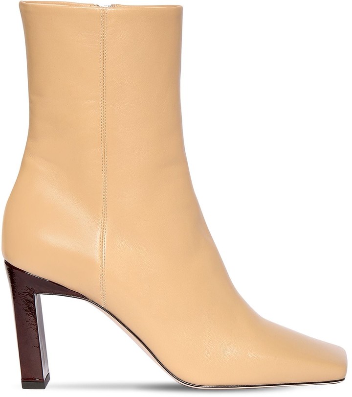 nude patent ankle boots