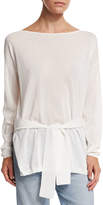 Thumbnail for your product : Elizabeth and James Elise Long-Sleeve Semisheer Cropped-Back Top, Ivory