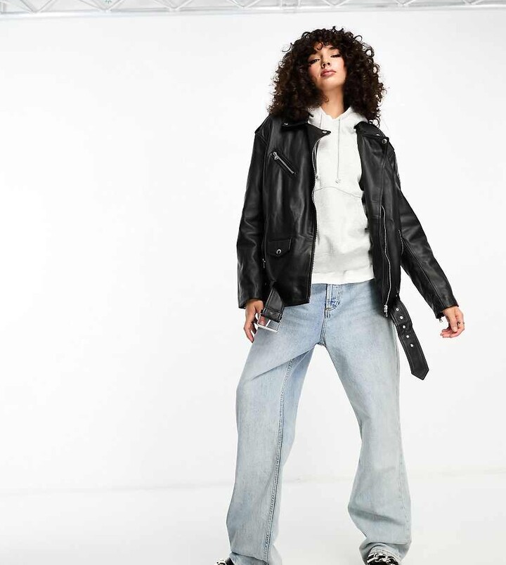 ASOS Tall ASOS DESIGN Tall oversized premium real leather biker