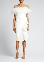 Thumbnail for your product : Badgley Mischka Off-Shoulder Feather-Trim Sheath Dress