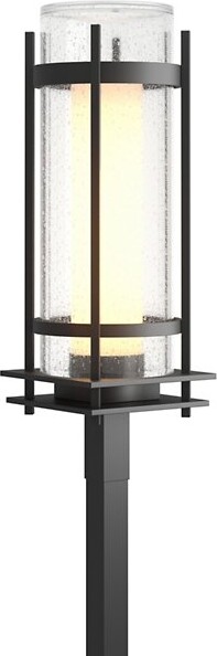 Hubbardton Forge Banded Seeded Glass Outdoor Post Light in Black